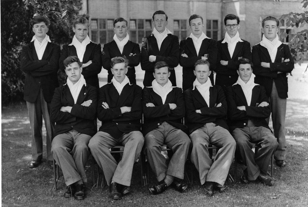 Swimming Team 1953; Standing; D.Vickers, A. Sollom, J. Locke, C.J. Morton, Smart, Treays, M. Fitzpatrick Seated; E Elgar, W Vis, S O'Dwyer (Capt), D.Ross, D. Hopkin