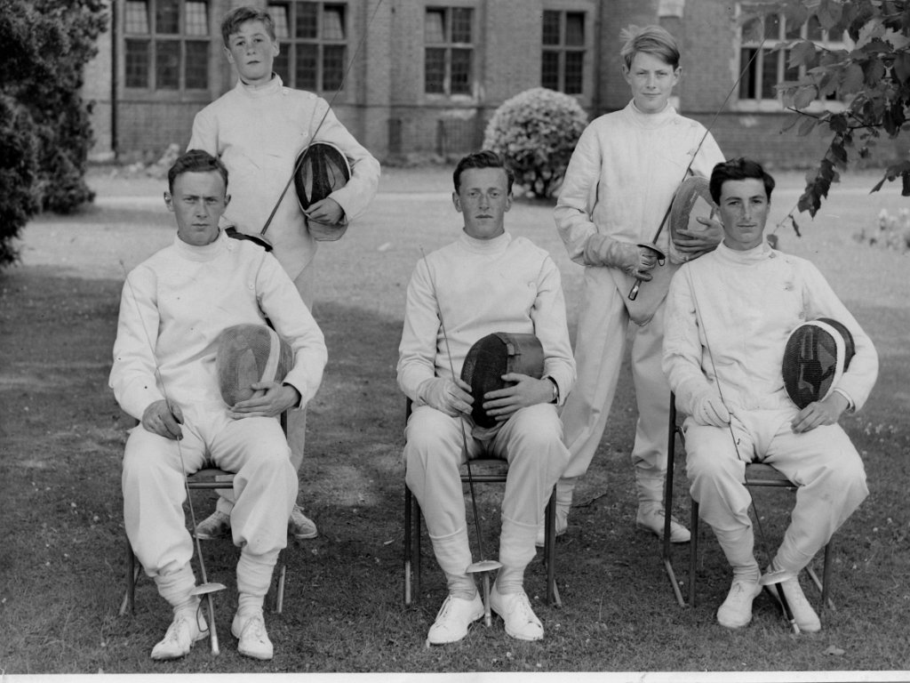 Fencing Team 1953 Standing; A Mackenzie J Kelly Seated; D Ross C J Morton (Capt), D Hopkin